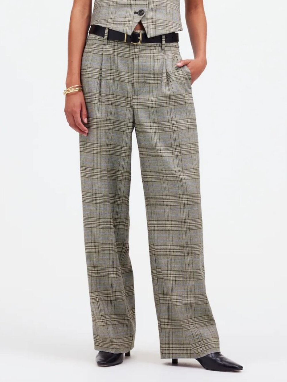 Madewell Slouchy Straight Pants in Yarn-Dyed Plaid grey Sz 8